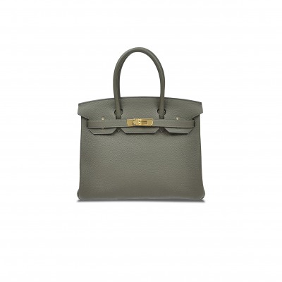 HERMES MASTER BIRKIN 30 TOGO LEATHER ALMOND GREEN GOLD BUCKLE HANDBAG BK30C6TGGP (30*23*15cm)